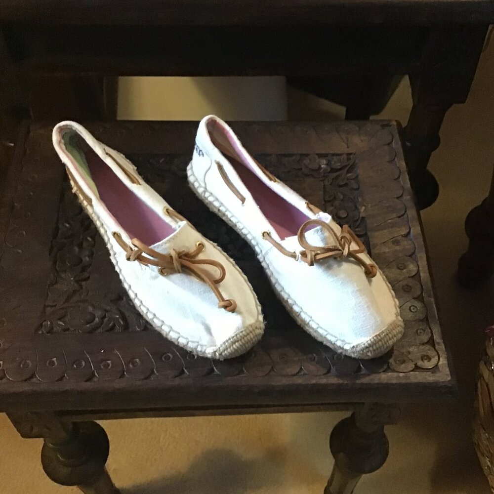 NEW!  SPERRY Top-Sider Ivory Beige Katama Nautical Espadrilles Flats - 6.5